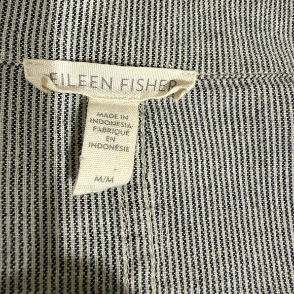 Eileen Fisher Organic Cotton Linen Ticking Stripe Jacket Size M Boxy Lagenlook - Picture 10 of 12